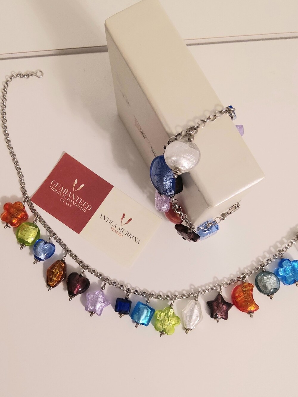 Murano Glass Charm Necklace & Bracelet Multicolor